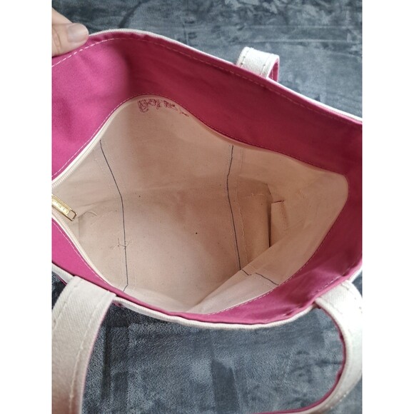 LL Bean Boat & Tote Pink Accents Canvas Tote Bag Monogram Carley - Picture 7 of 10